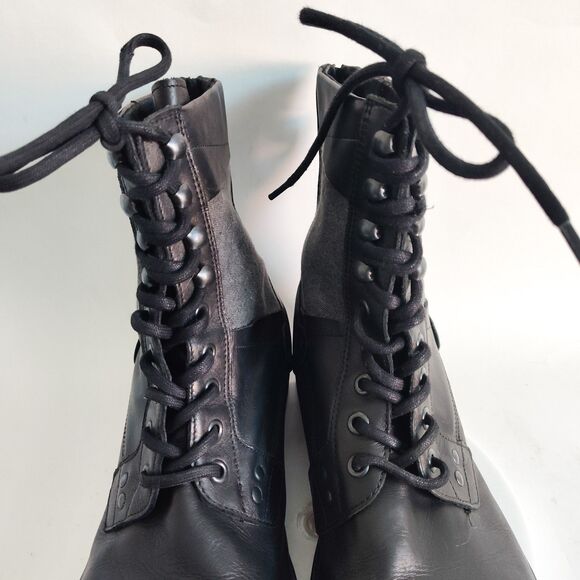Aldo Combat Boots Mens 11 / 44 Leather Textile Black Gray Lace-Up Portugal - Picture 6 of 14